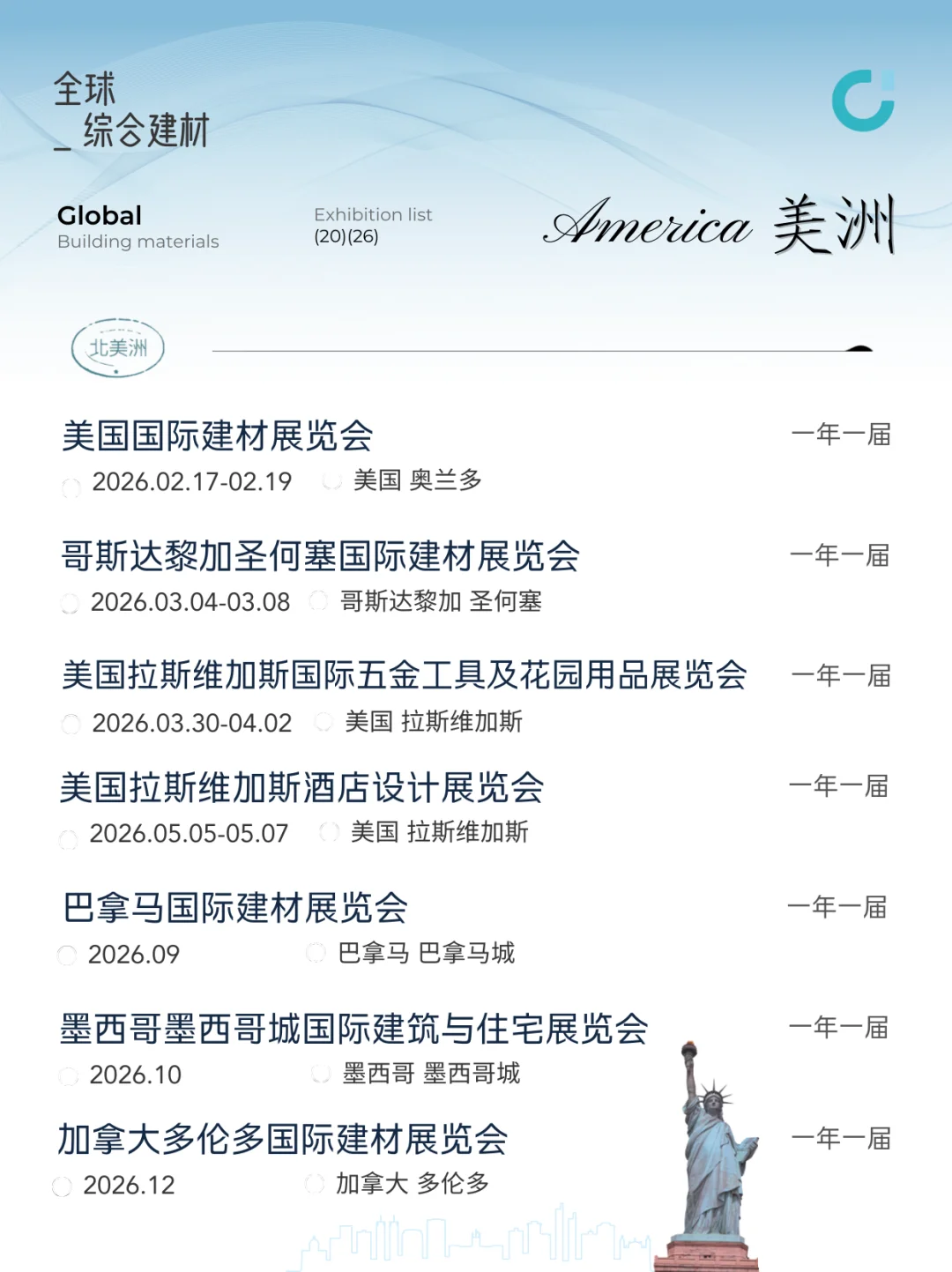 全球综合建材展会排期 | 2026展会一览表?