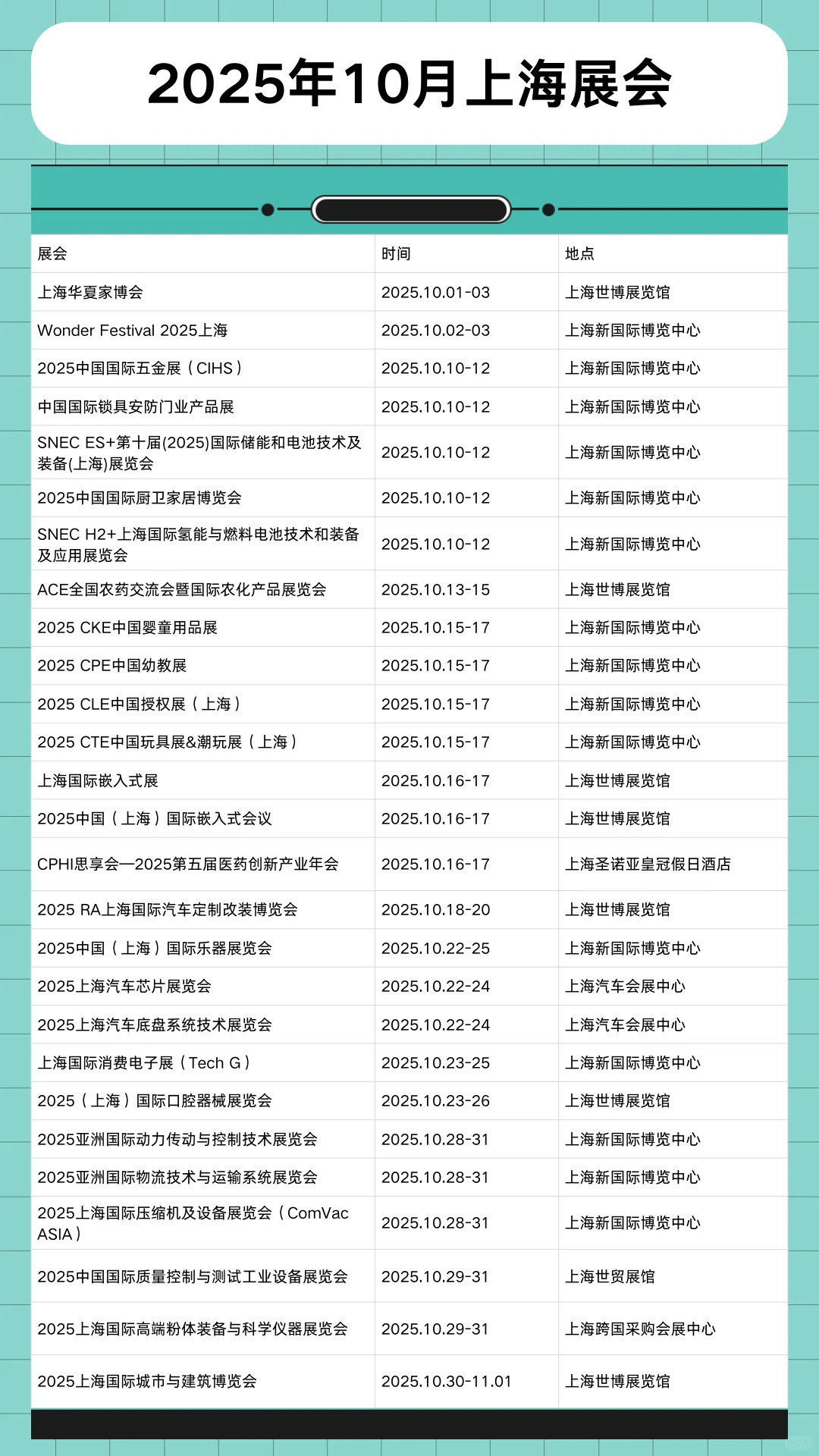 10月部分城市展会已更新~
