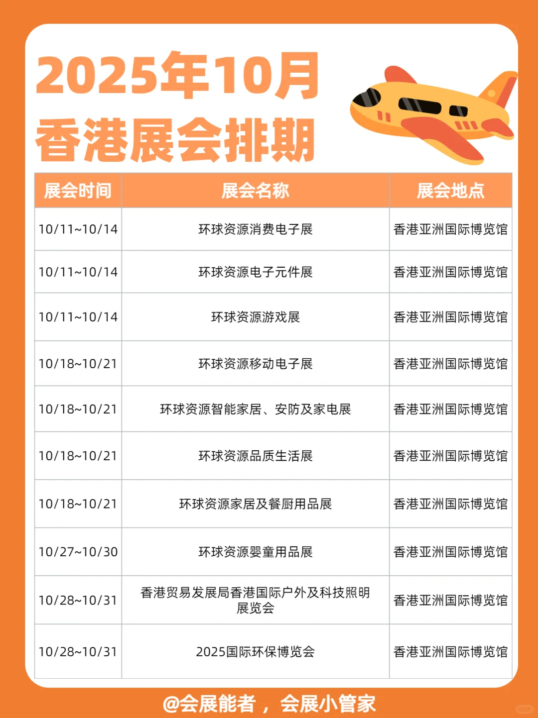 10月份香港展会排期表来喽~