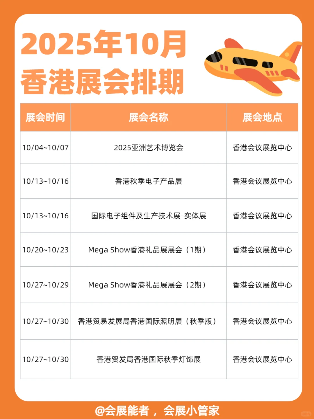 10月份香港展会排期表来喽~