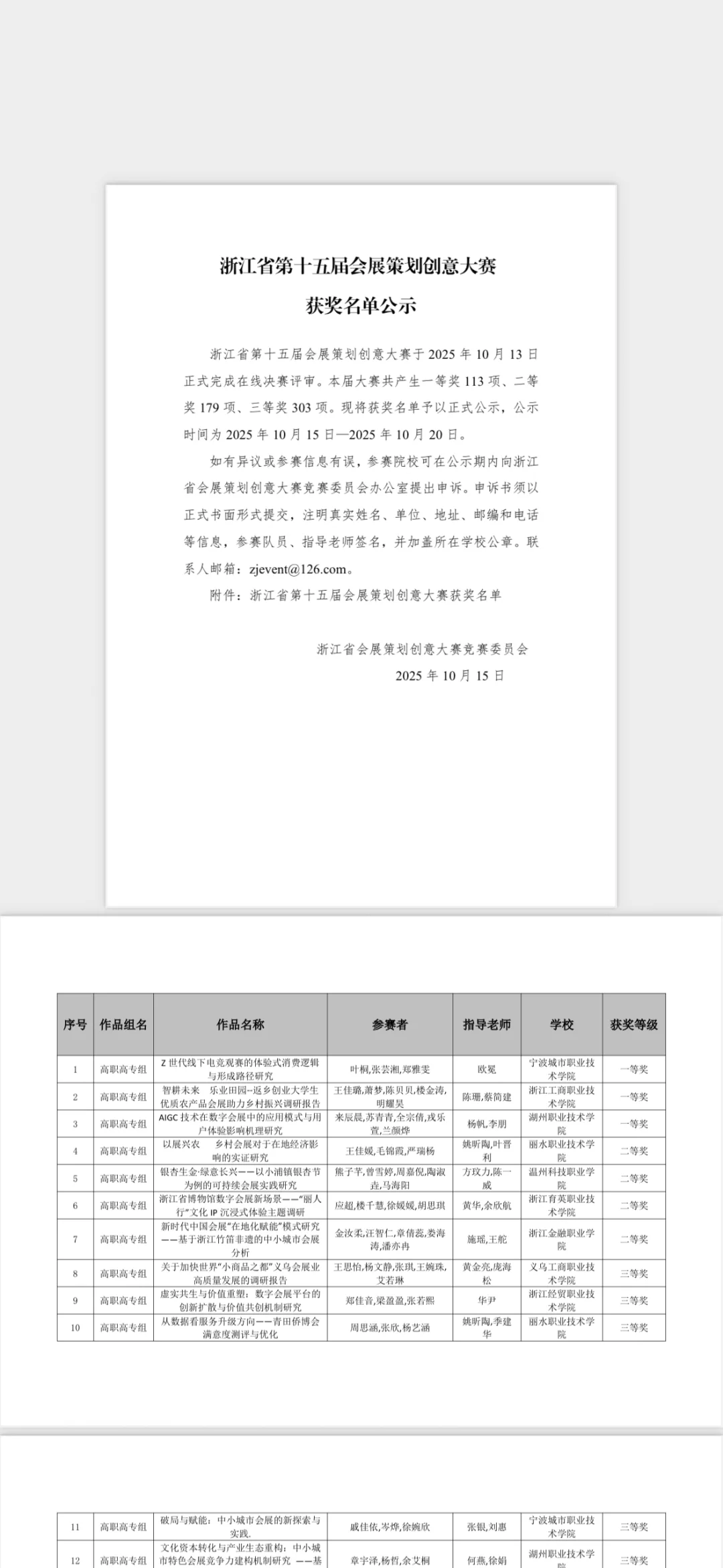 浙江省会展策划创意大赛最终结果已出