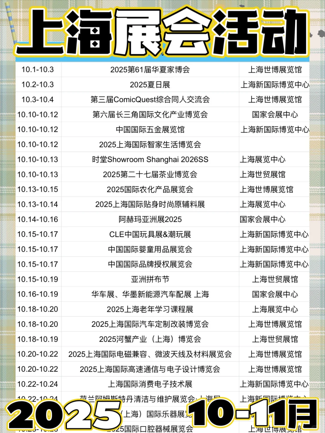 2025上海展会活动合集?10-11月看过来