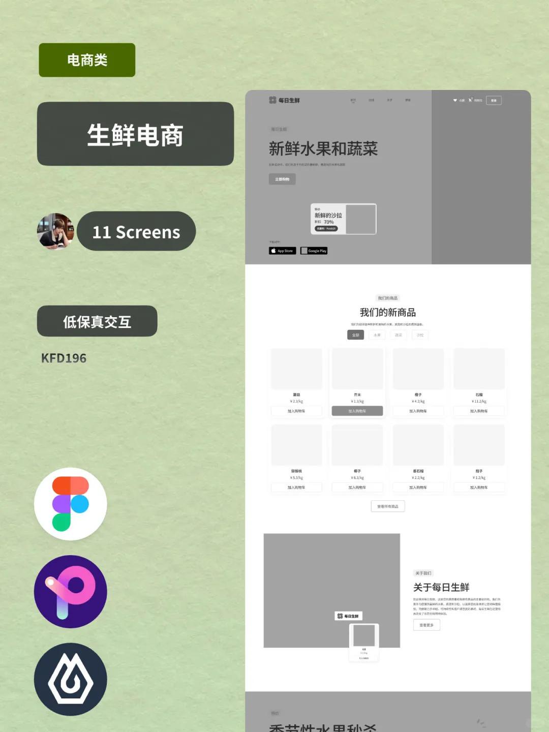 【低保真交互】每日生鲜-11页-Figma作品