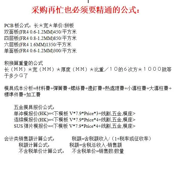 十年采购工作，总结的公式大全