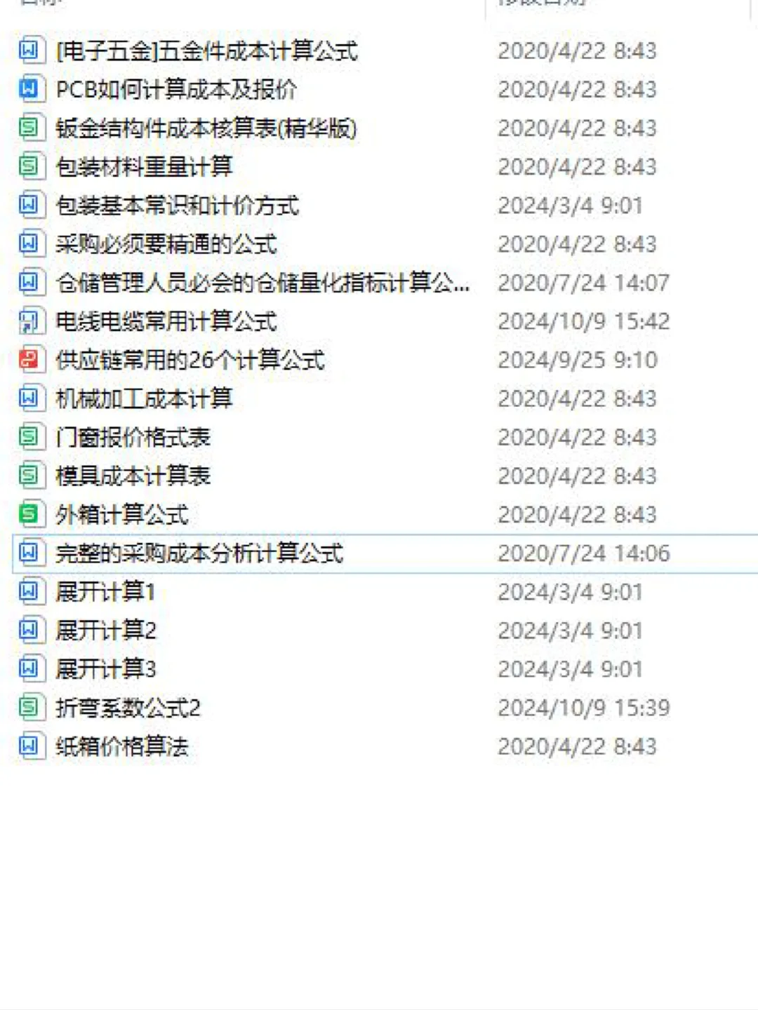 十年采购工作，总结的公式大全