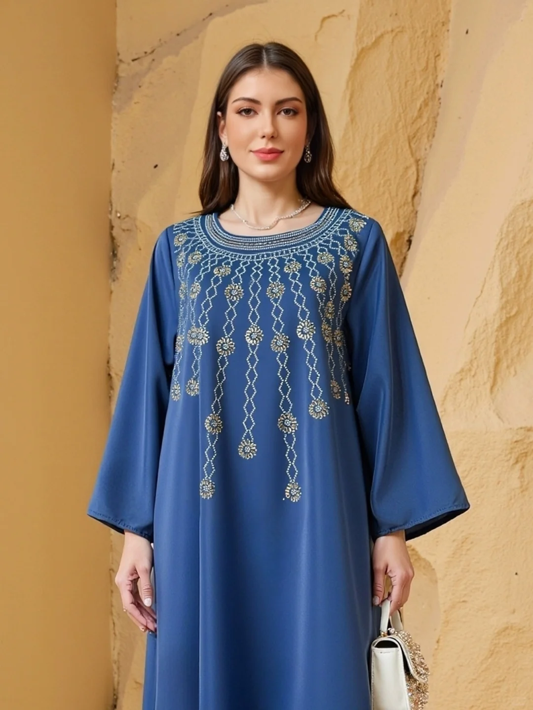 中东服饰迪拜阿巴亚穆斯林印花连衣裙