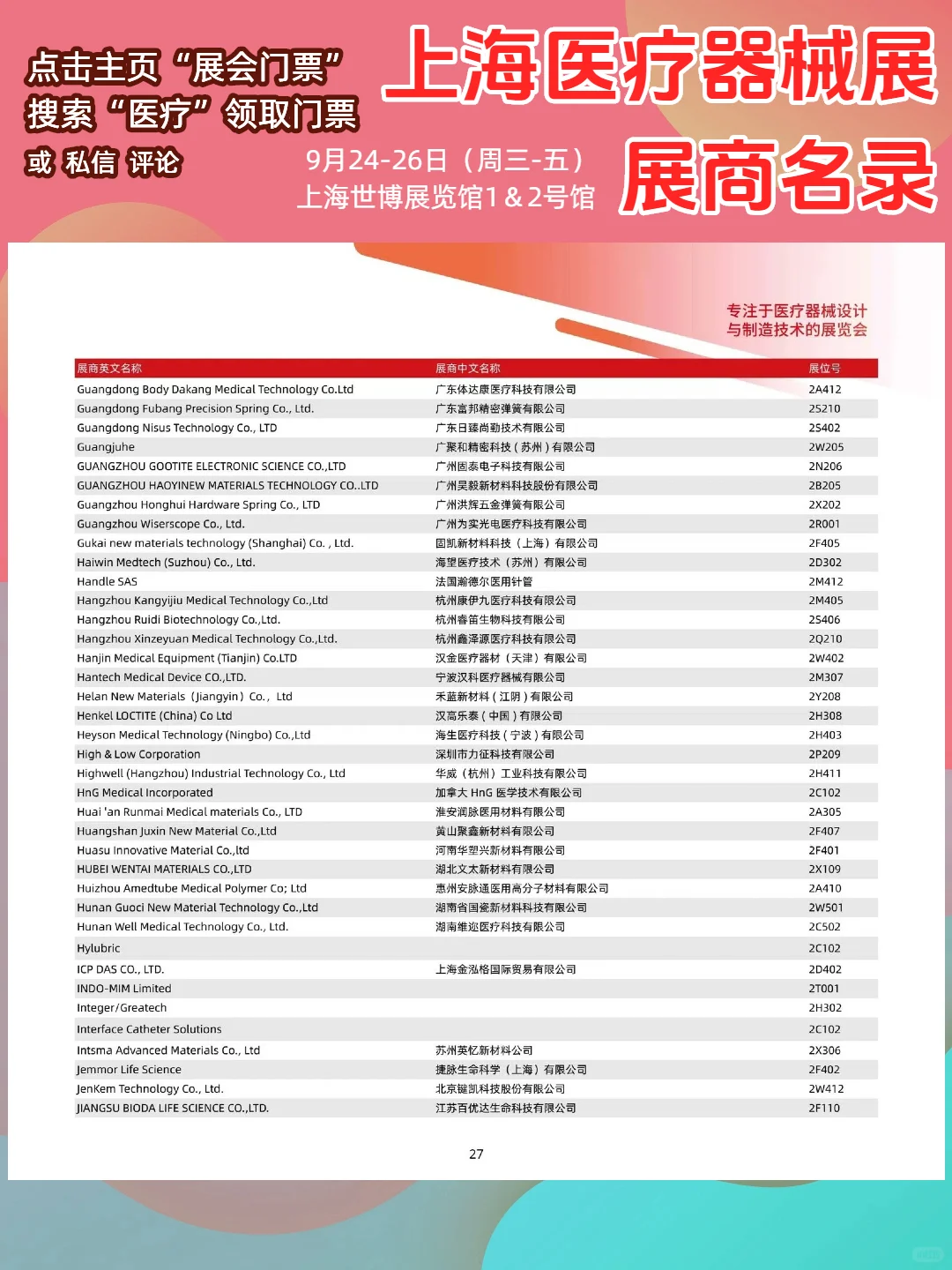 上海医疗器械展展商名录【超全】门票领取