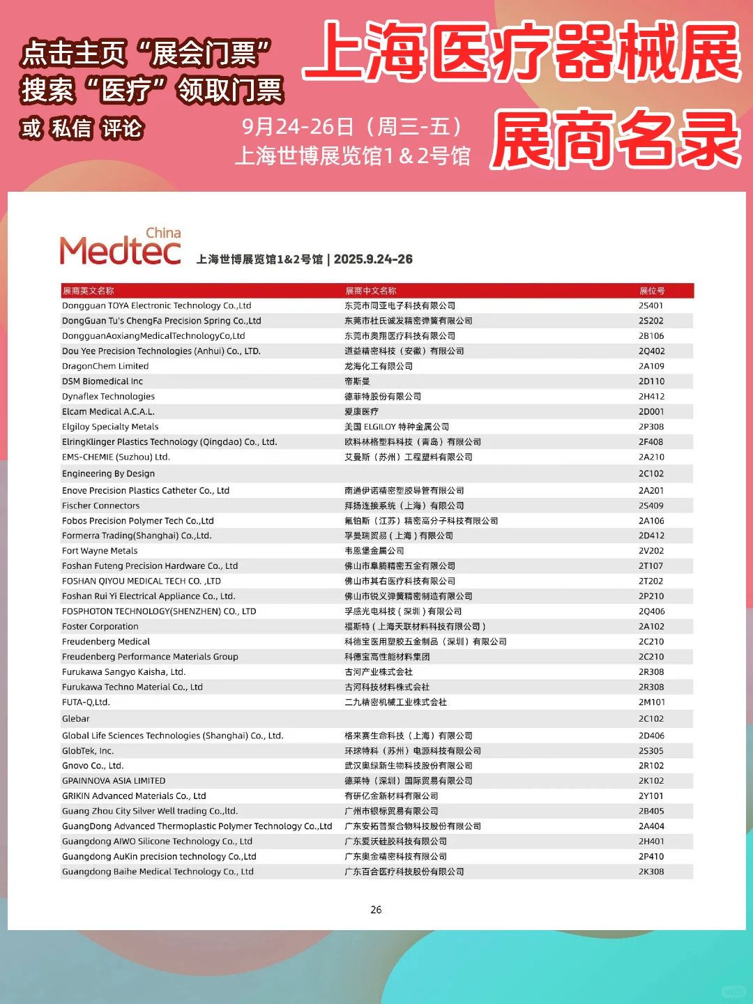 上海医疗器械展展商名录【超全】门票领取