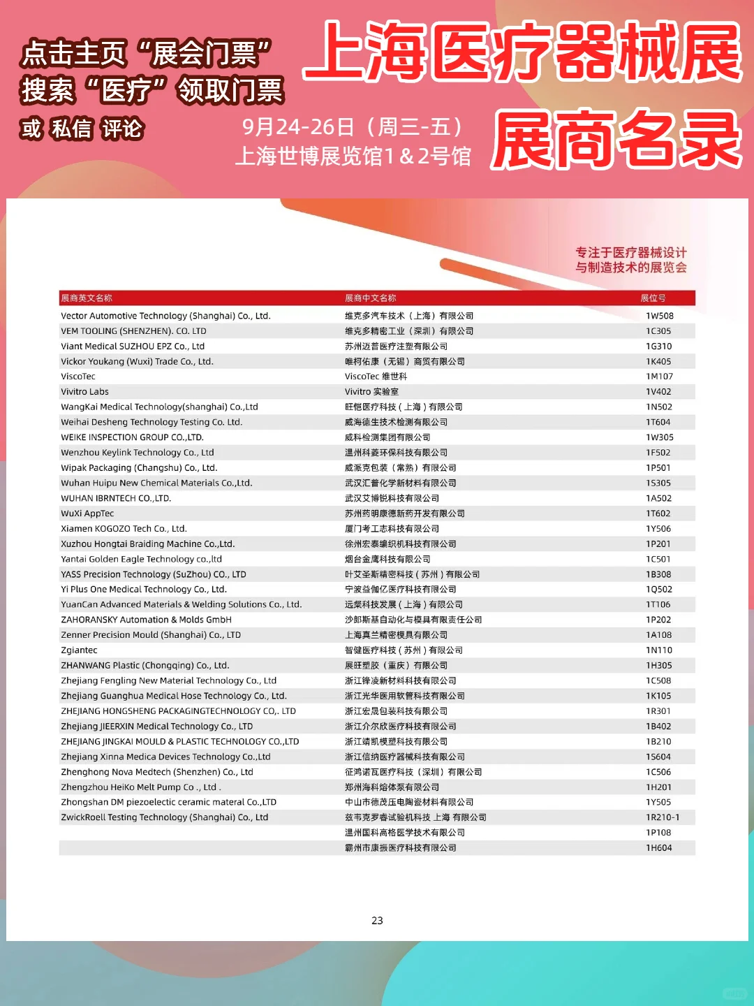 上海医疗器械展展商名录【超全】门票领取