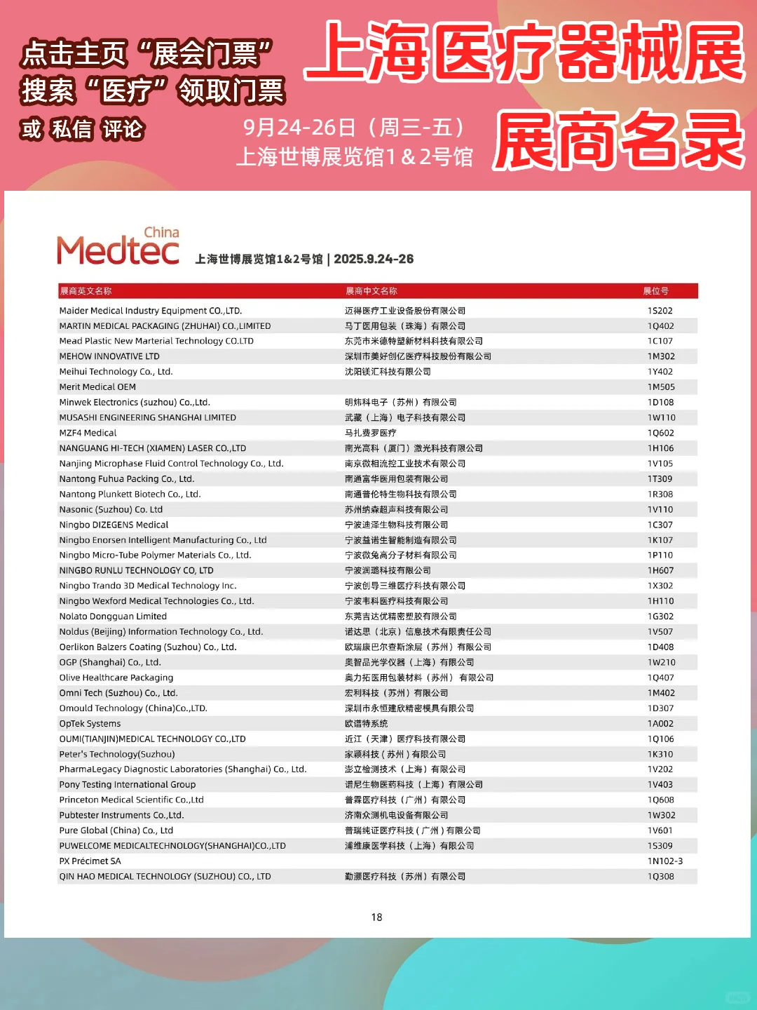 上海医疗器械展展商名录【超全】门票领取