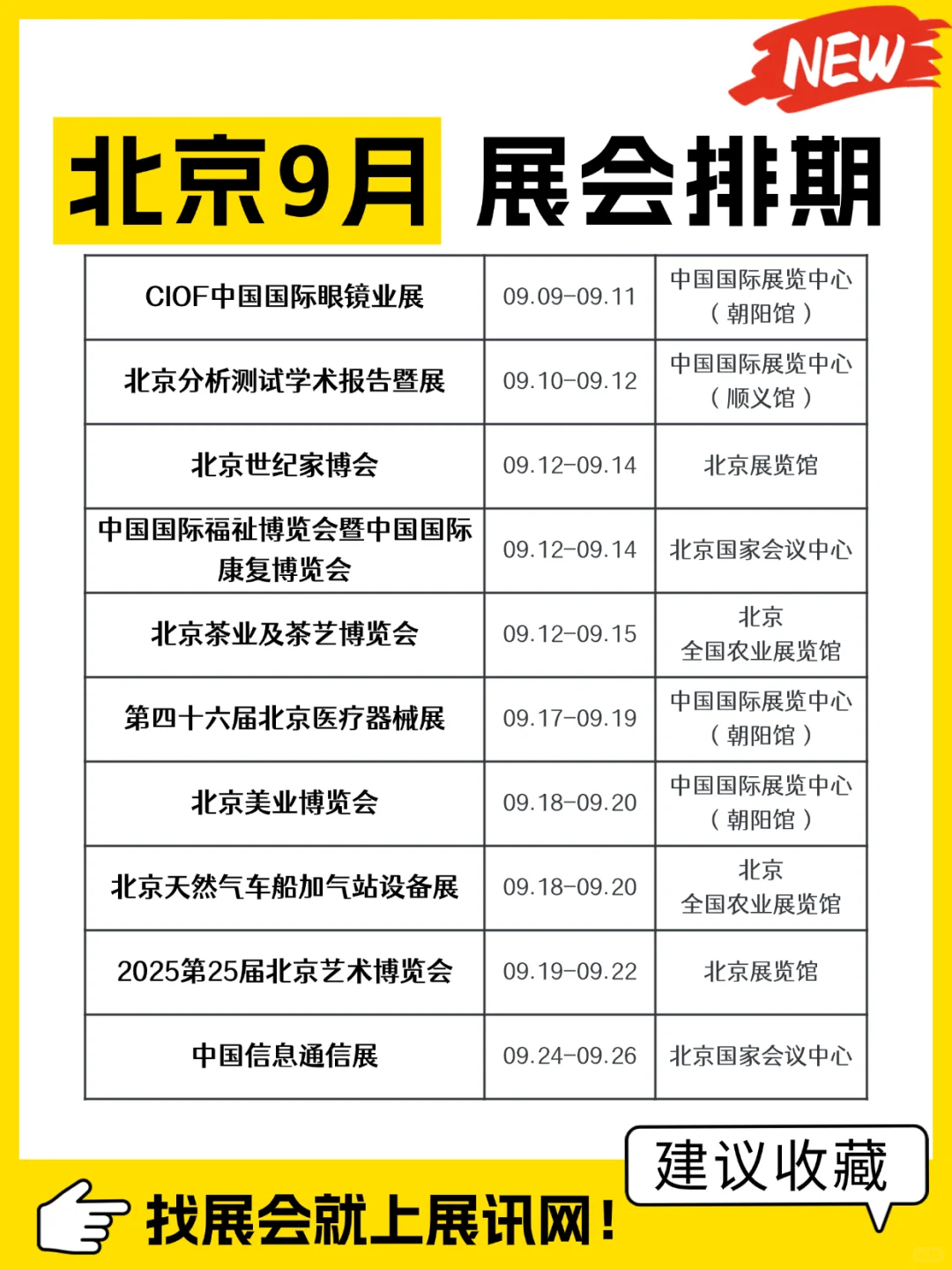 2025年9月北京展会排期表（时间+地点）