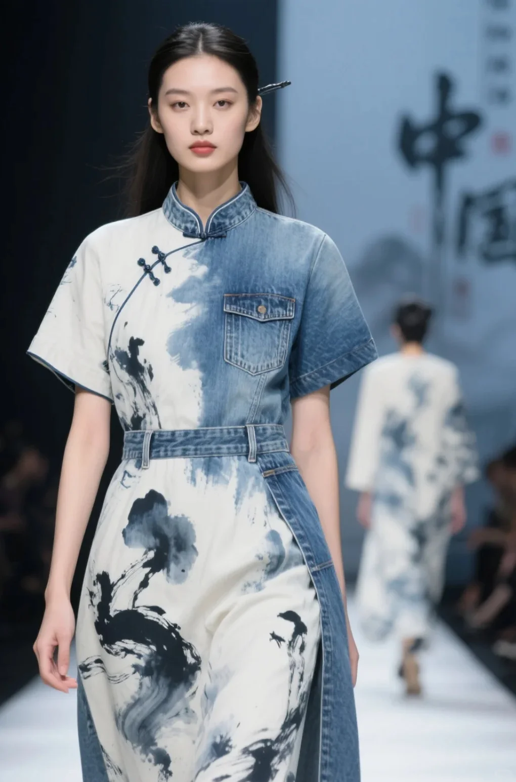 水墨牛仔旗袍裙? 把山水穿在身上