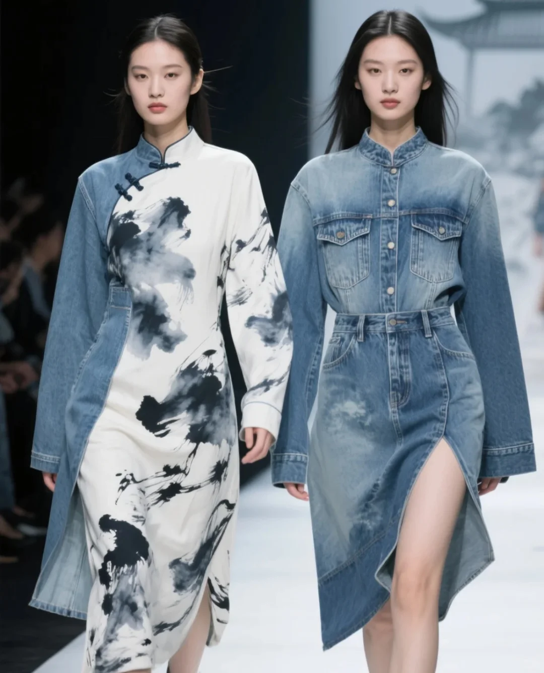 水墨牛仔旗袍裙? 把山水穿在身上