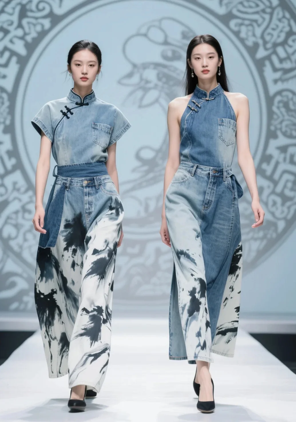 水墨牛仔旗袍裙? 把山水穿在身上