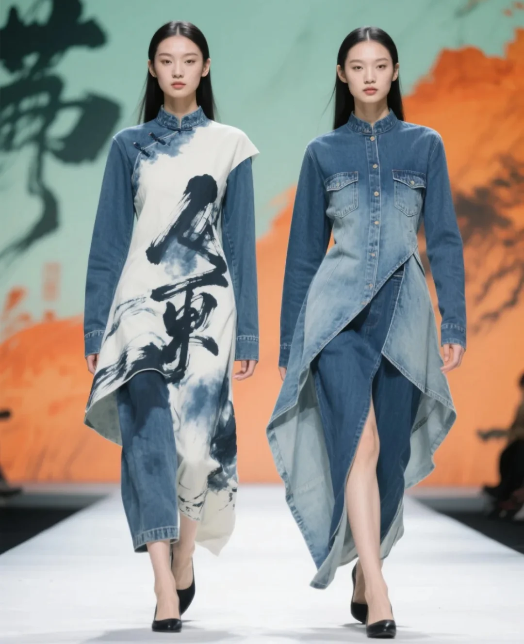 水墨牛仔旗袍裙? 把山水穿在身上