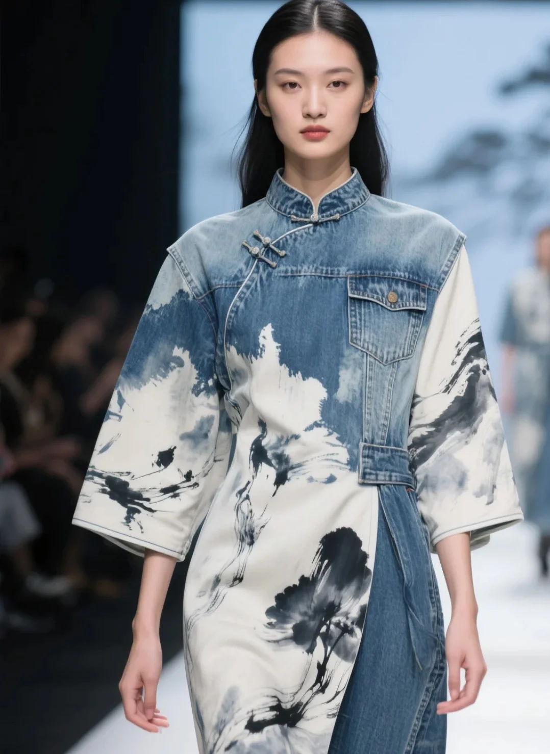 水墨牛仔旗袍裙? 把山水穿在身上