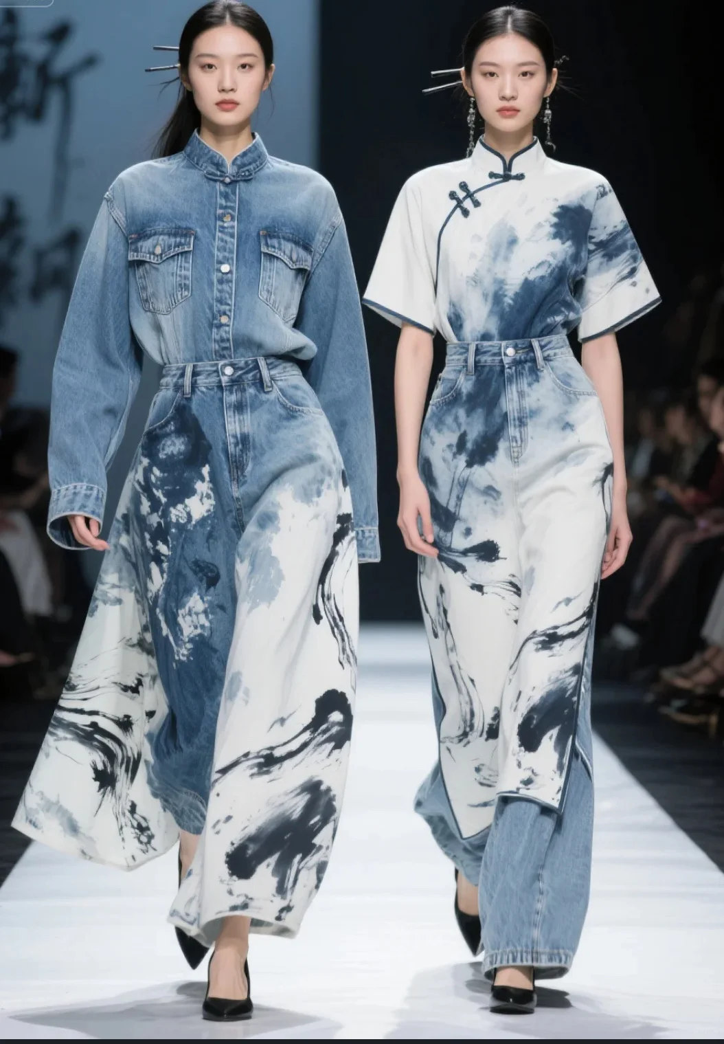 水墨牛仔旗袍裙? 把山水穿在身上