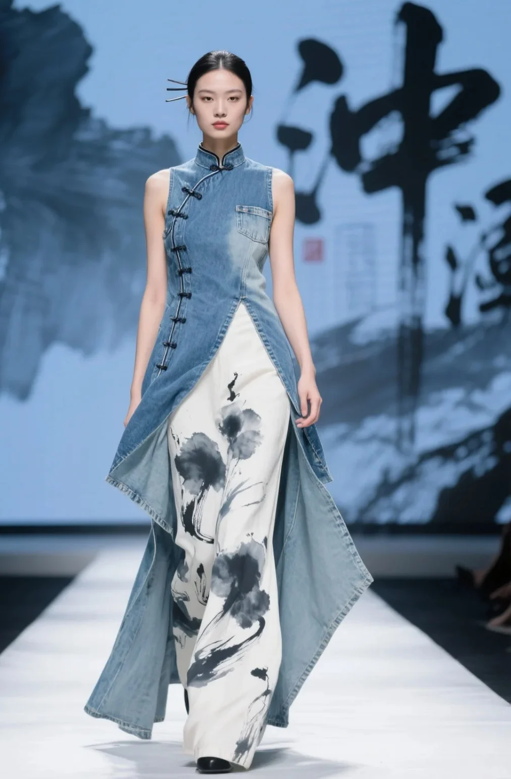 水墨牛仔旗袍裙? 把山水穿在身上