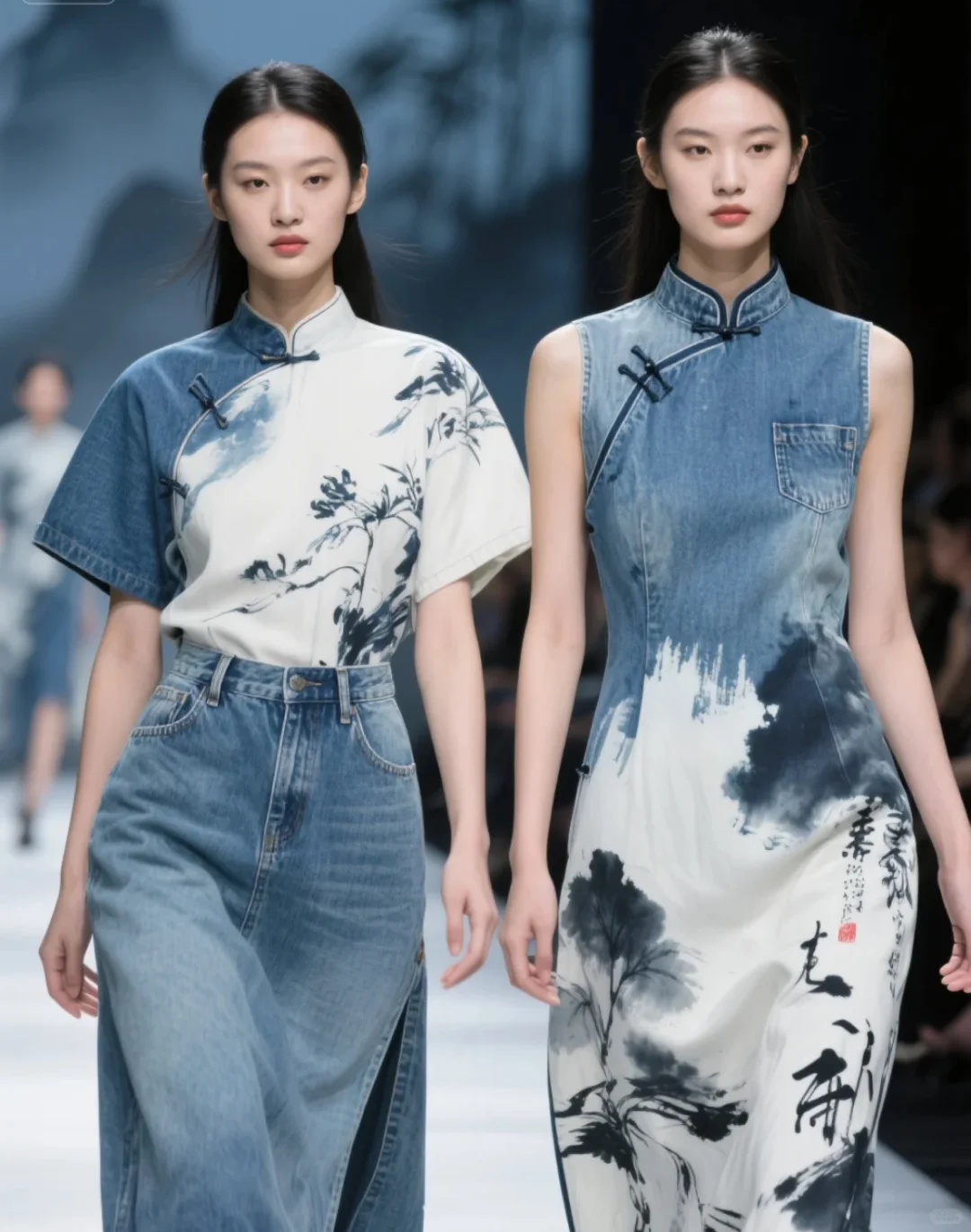 水墨牛仔旗袍裙? 把山水穿在身上