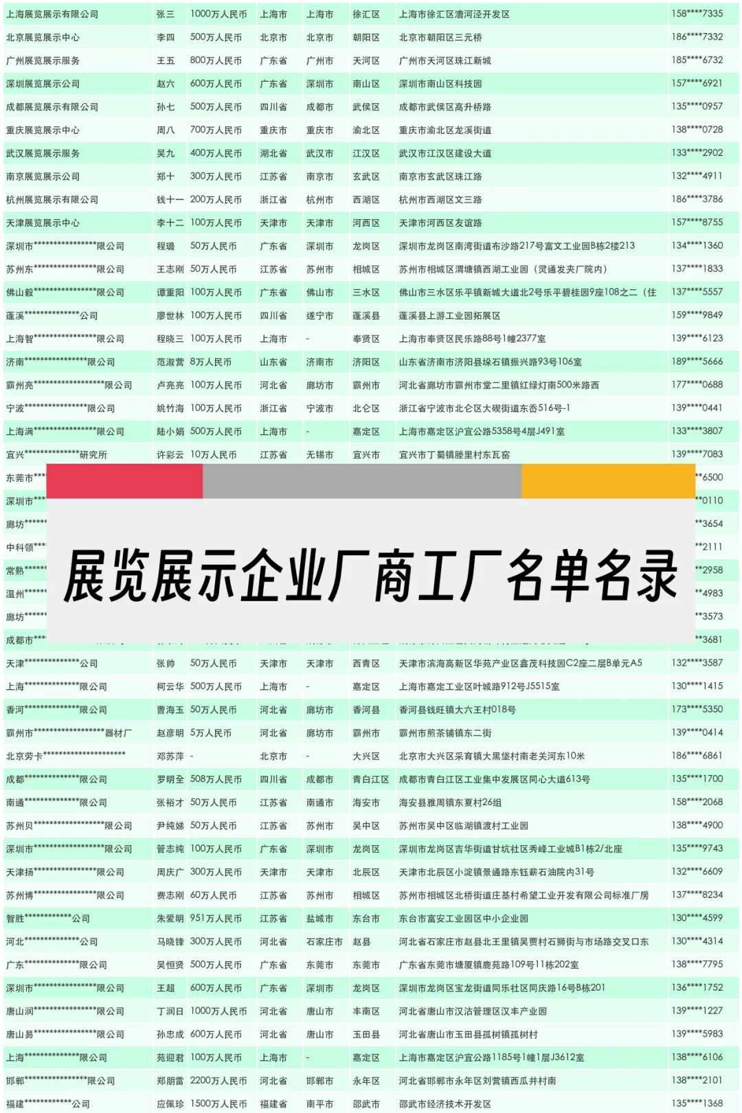 展览展示企业厂商工厂名单名录