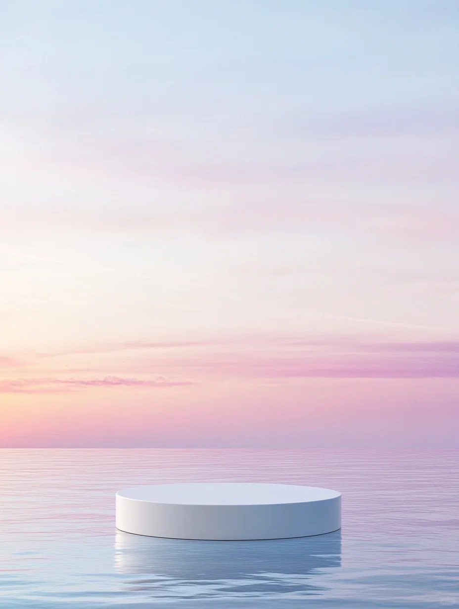 湖面粉色天空背景展台