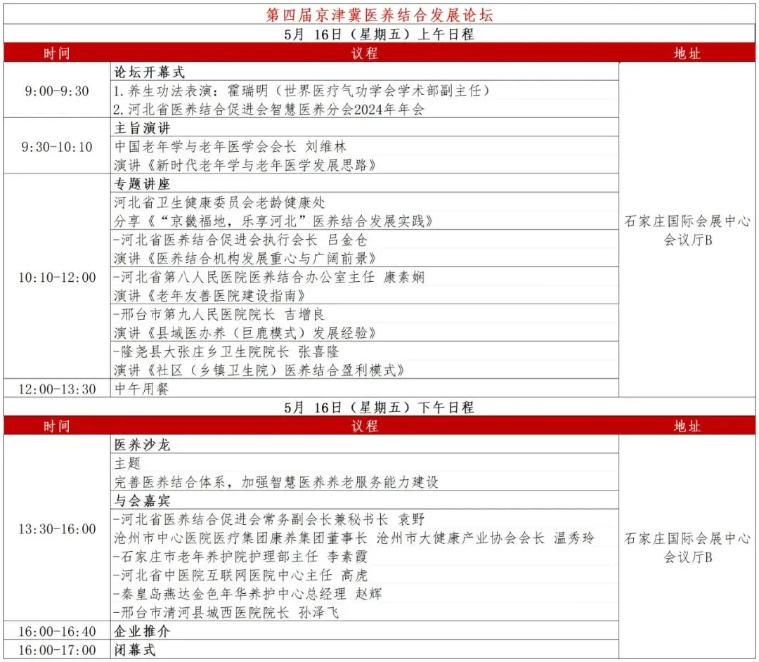 【会议日程】第四届京津冀医养结合发展论坛