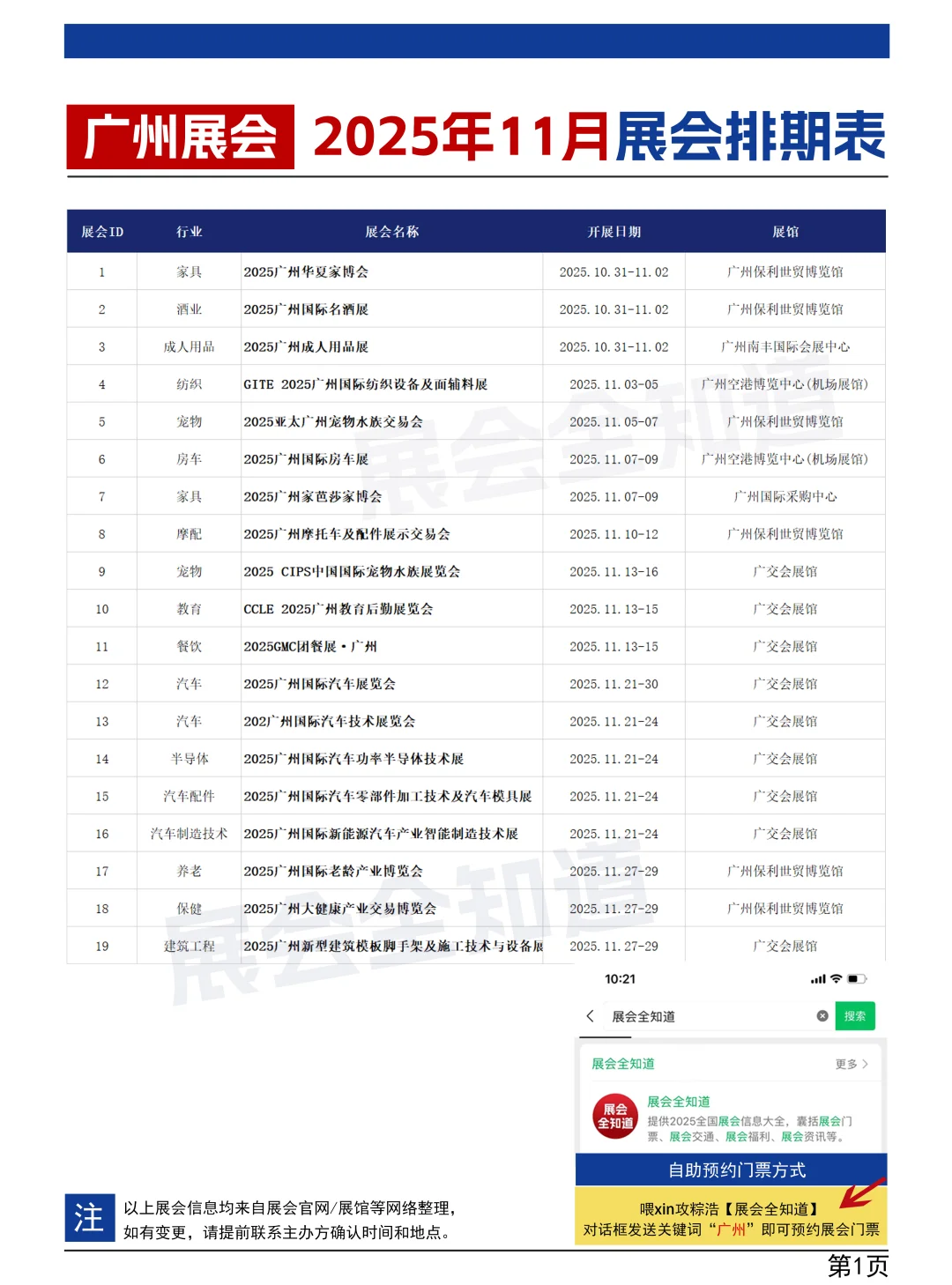 广州展会2025年11月展会排期表(地点+门票
