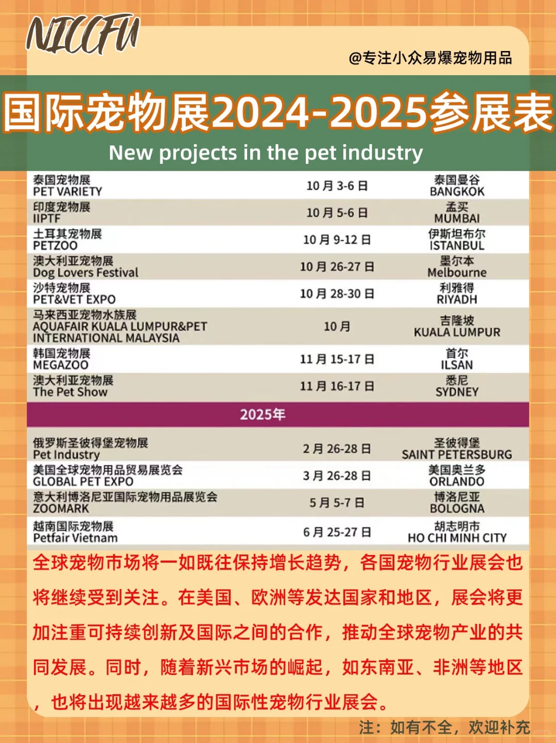超全汇总！2024-2025国外热门宠物展排期?