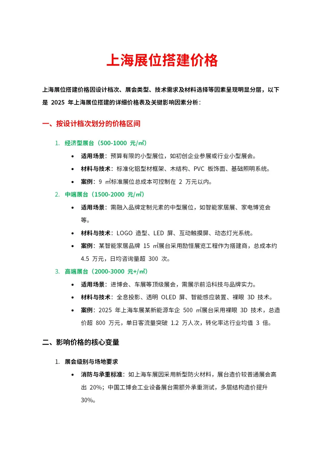 上海展位搭建价格表