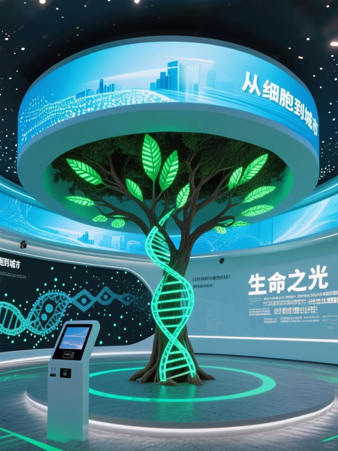 这健康产业园展厅把细胞分裂成城市天际线!