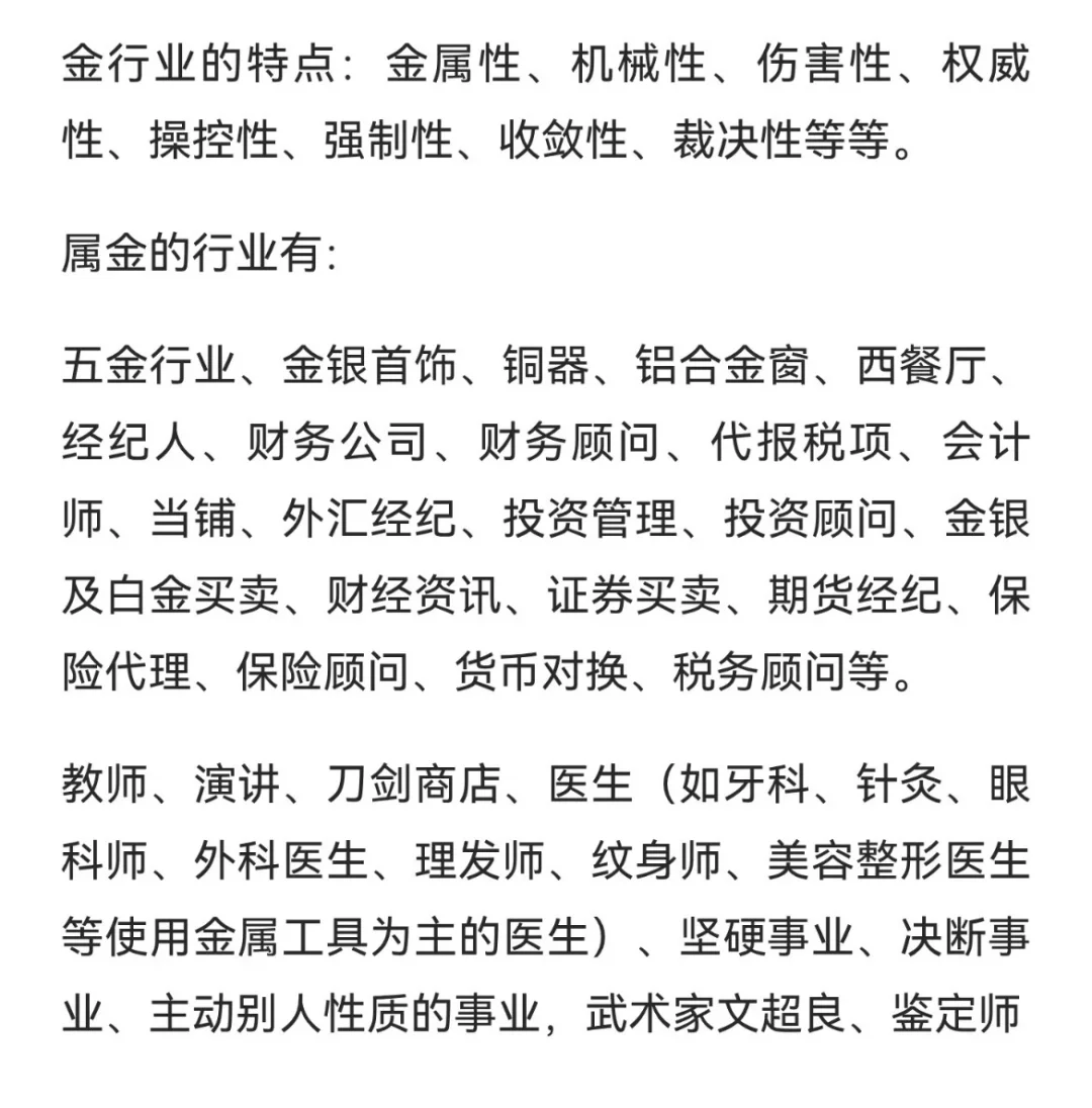 五行的行业、职业属性与方位大全