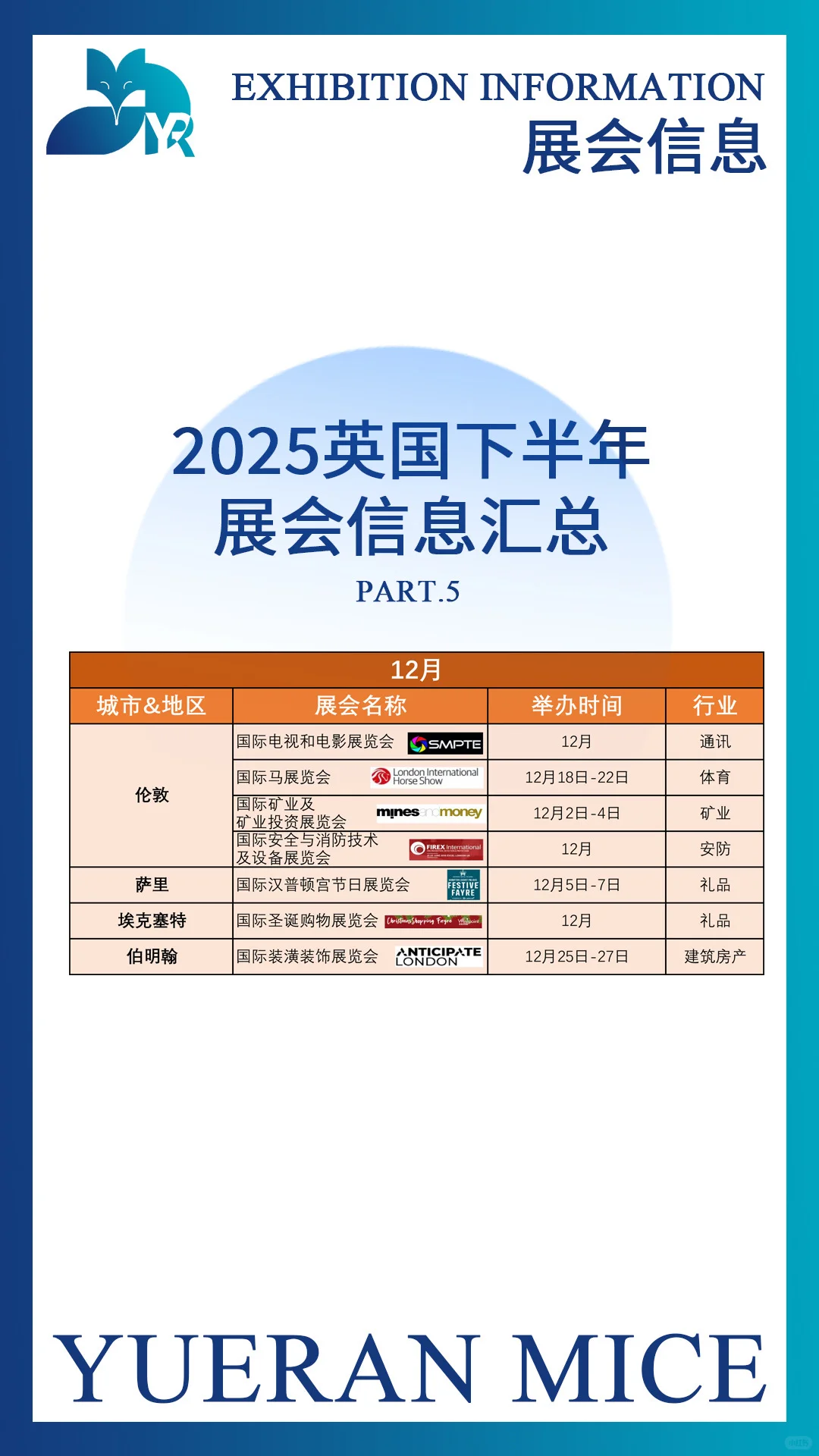 2025英国下半年展会信息汇总