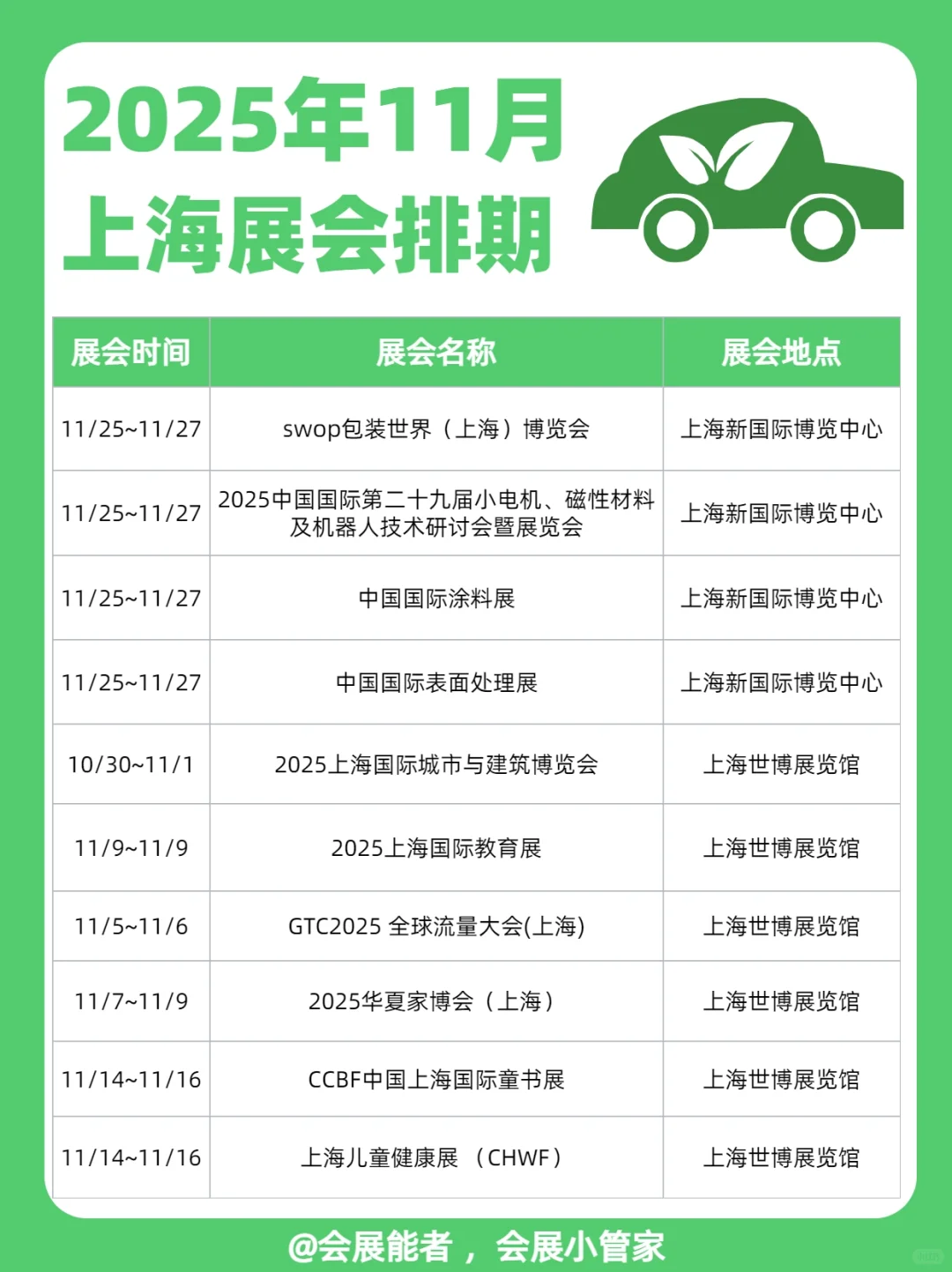 11月上海展会排期，精彩抢先看！