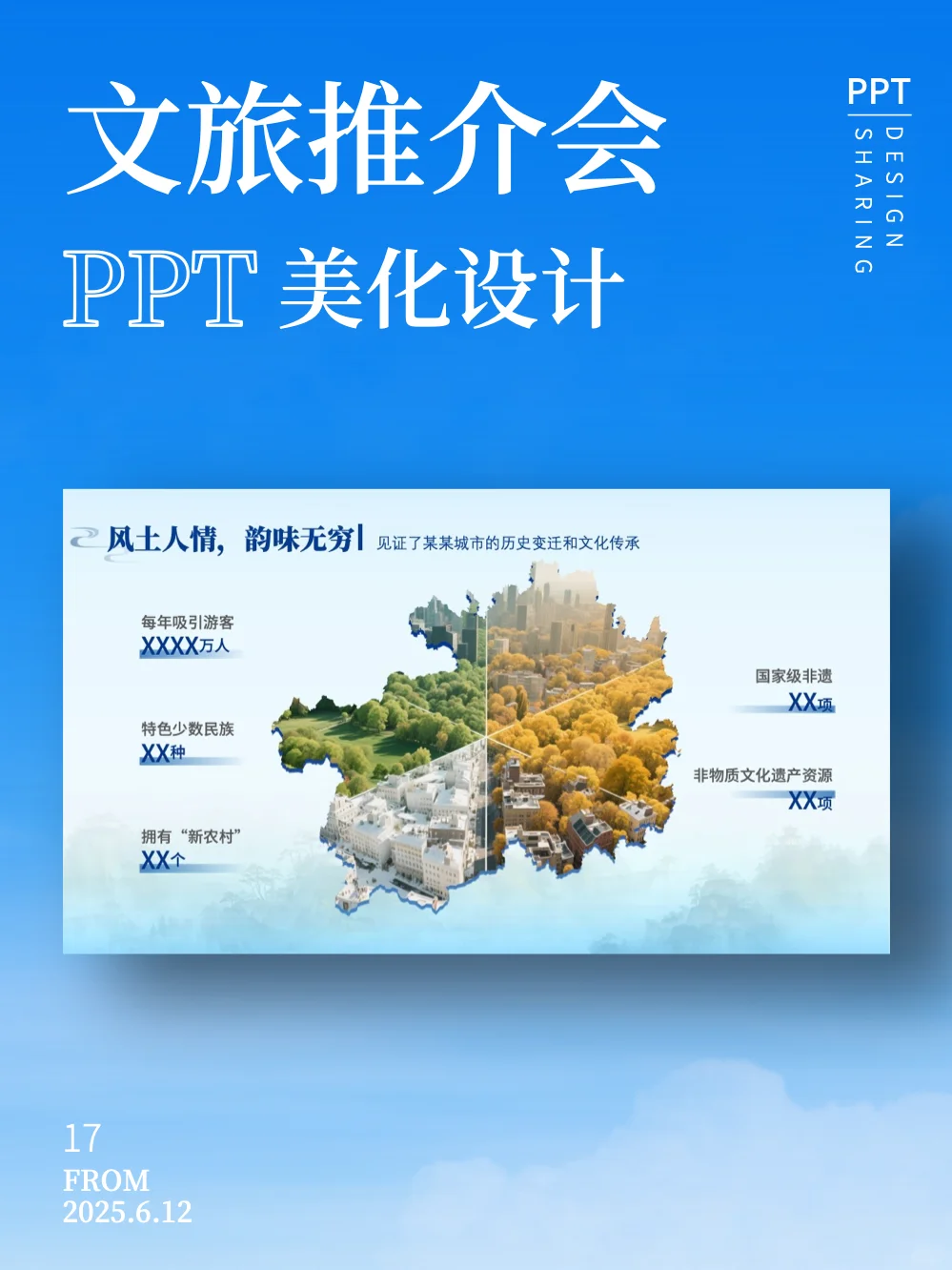 蓝色渐变大图风城市文旅招商推介会PPT模板