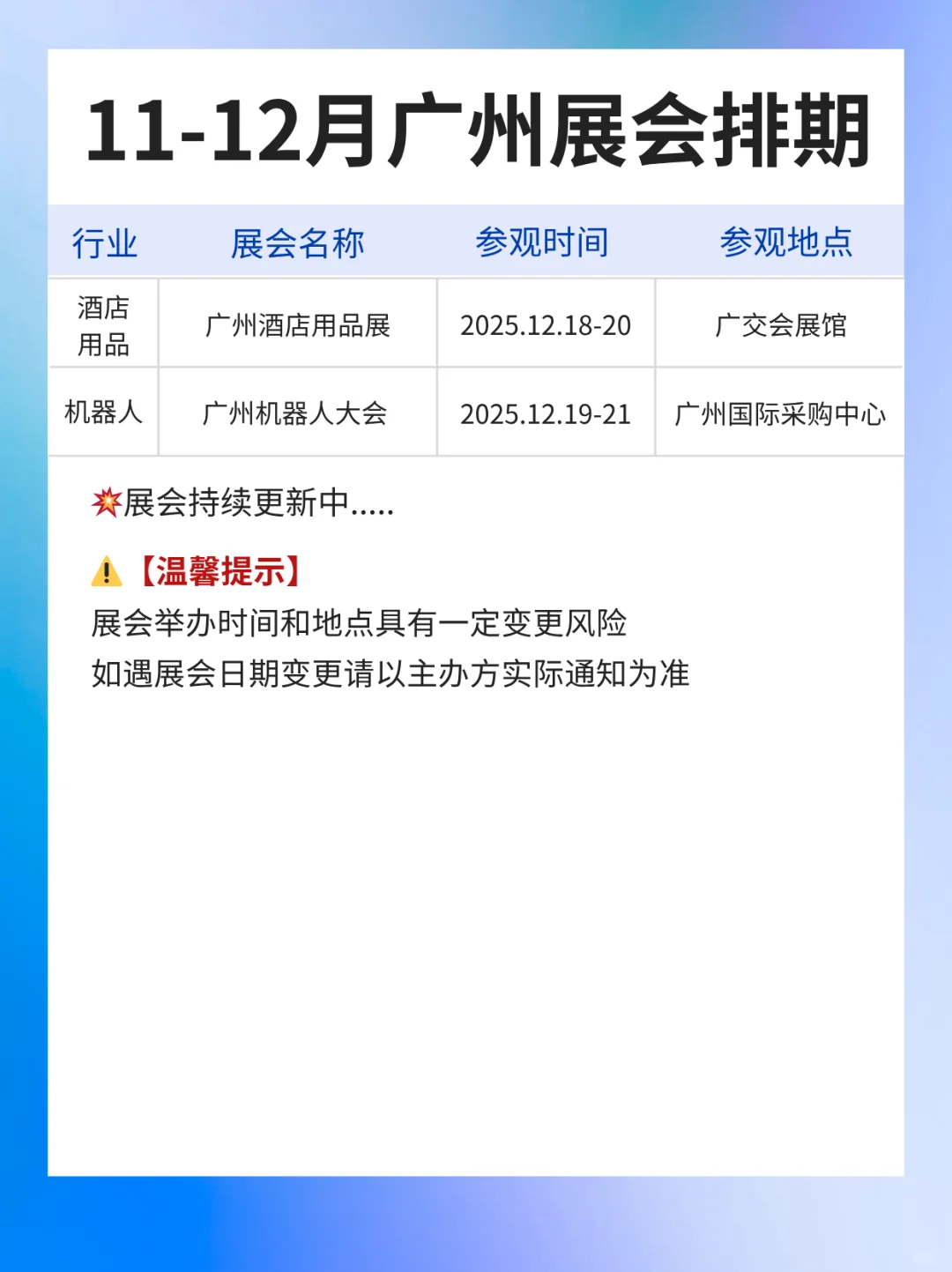最新版丨11-12月广州展会排期表
