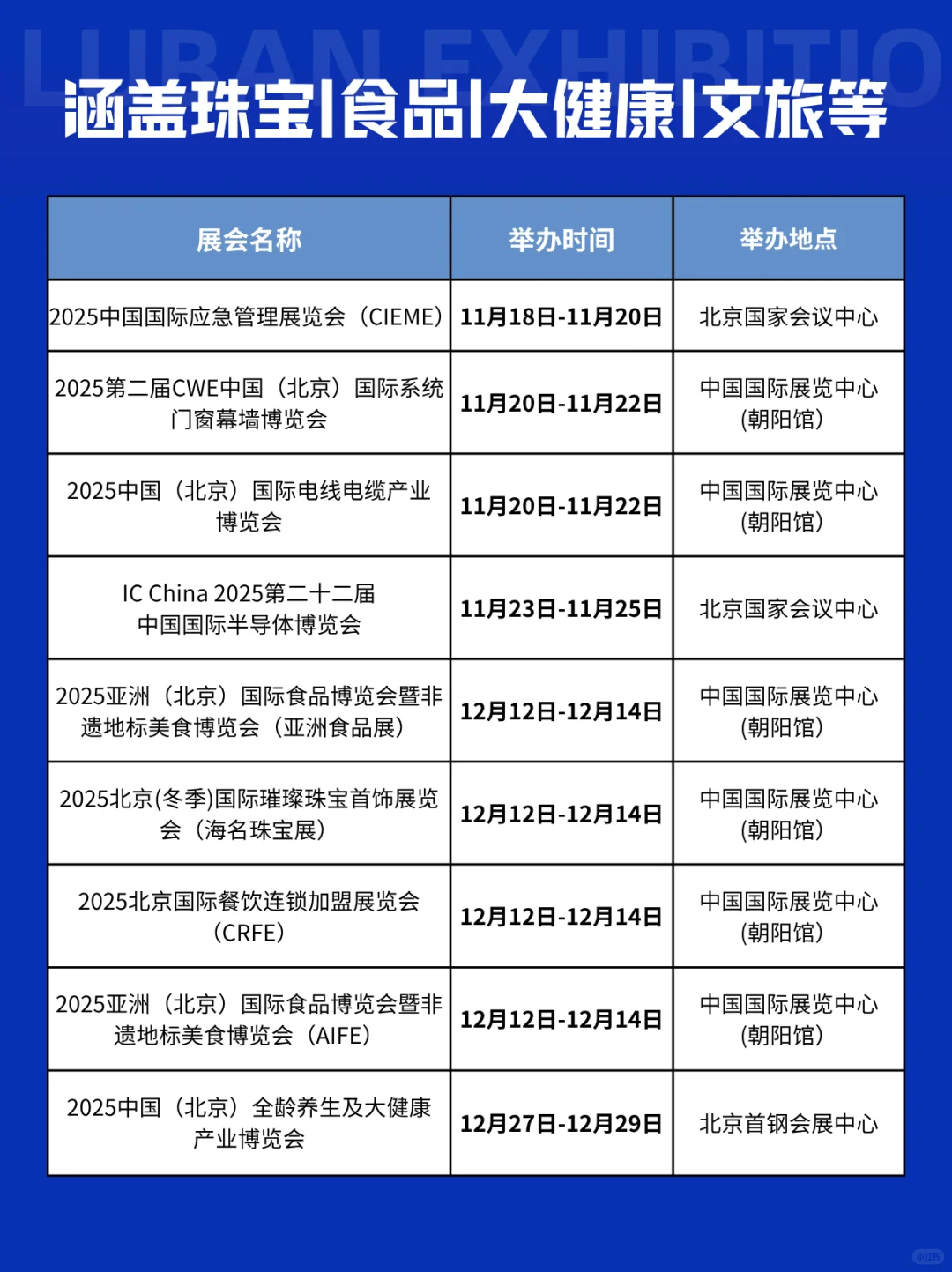 ?想蹲 11-12 月北京展会？排期表速存！