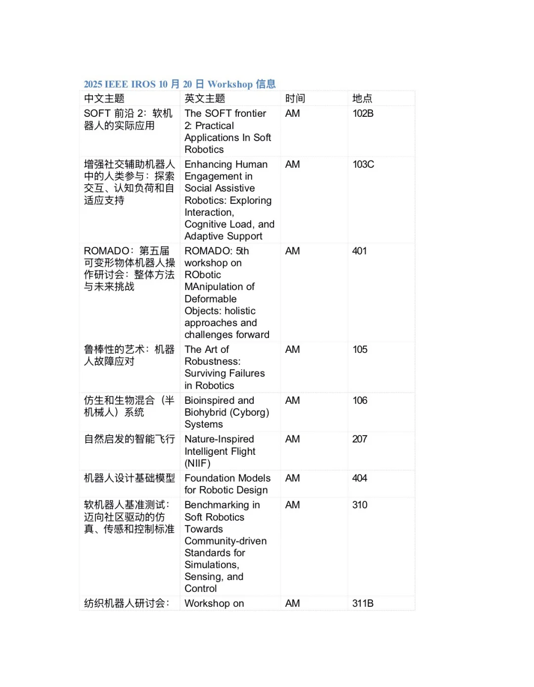 2025IROS 10月20日、24日Workshop研讨会信息