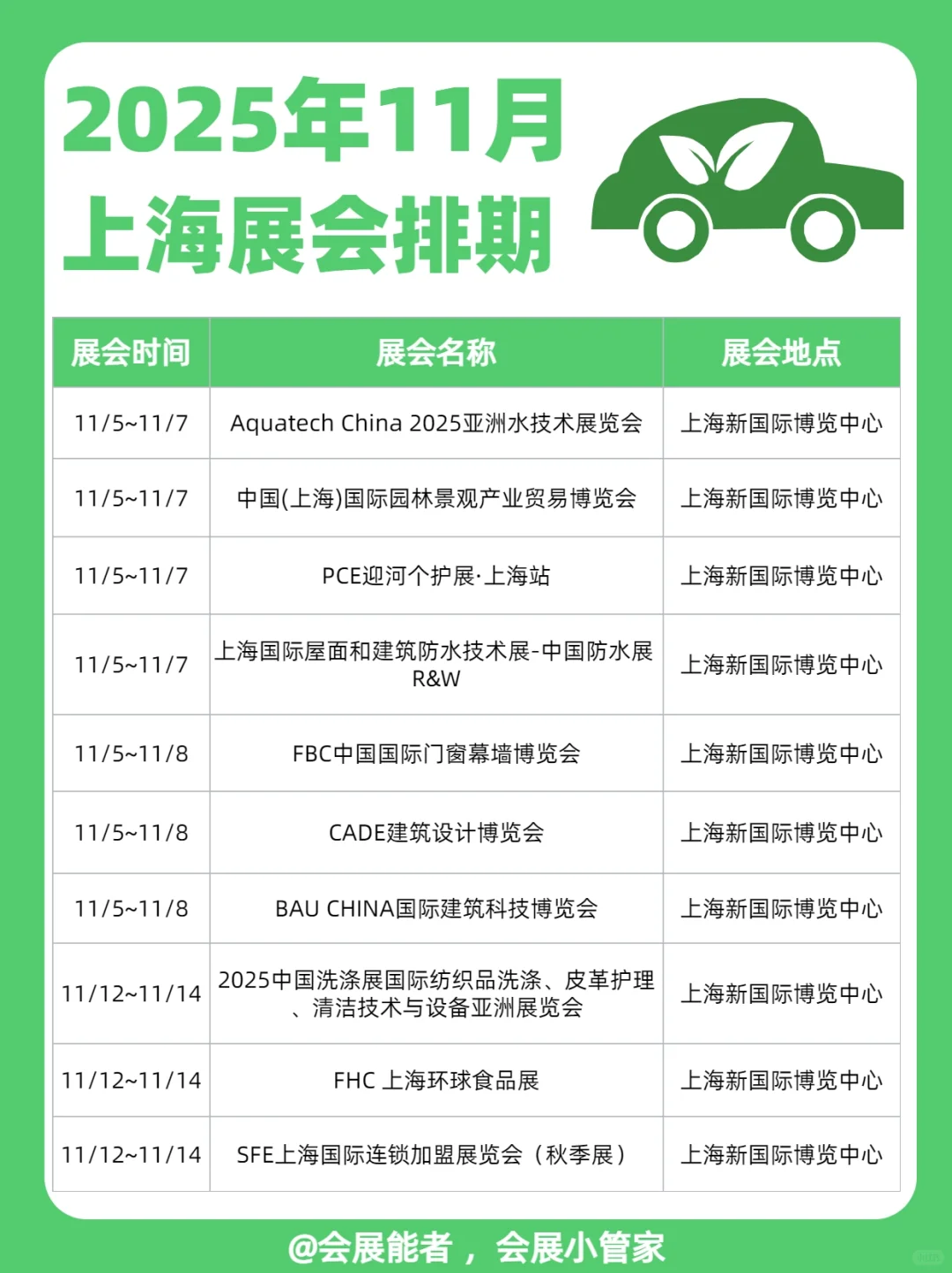 11月上海展会排期，精彩抢先看！