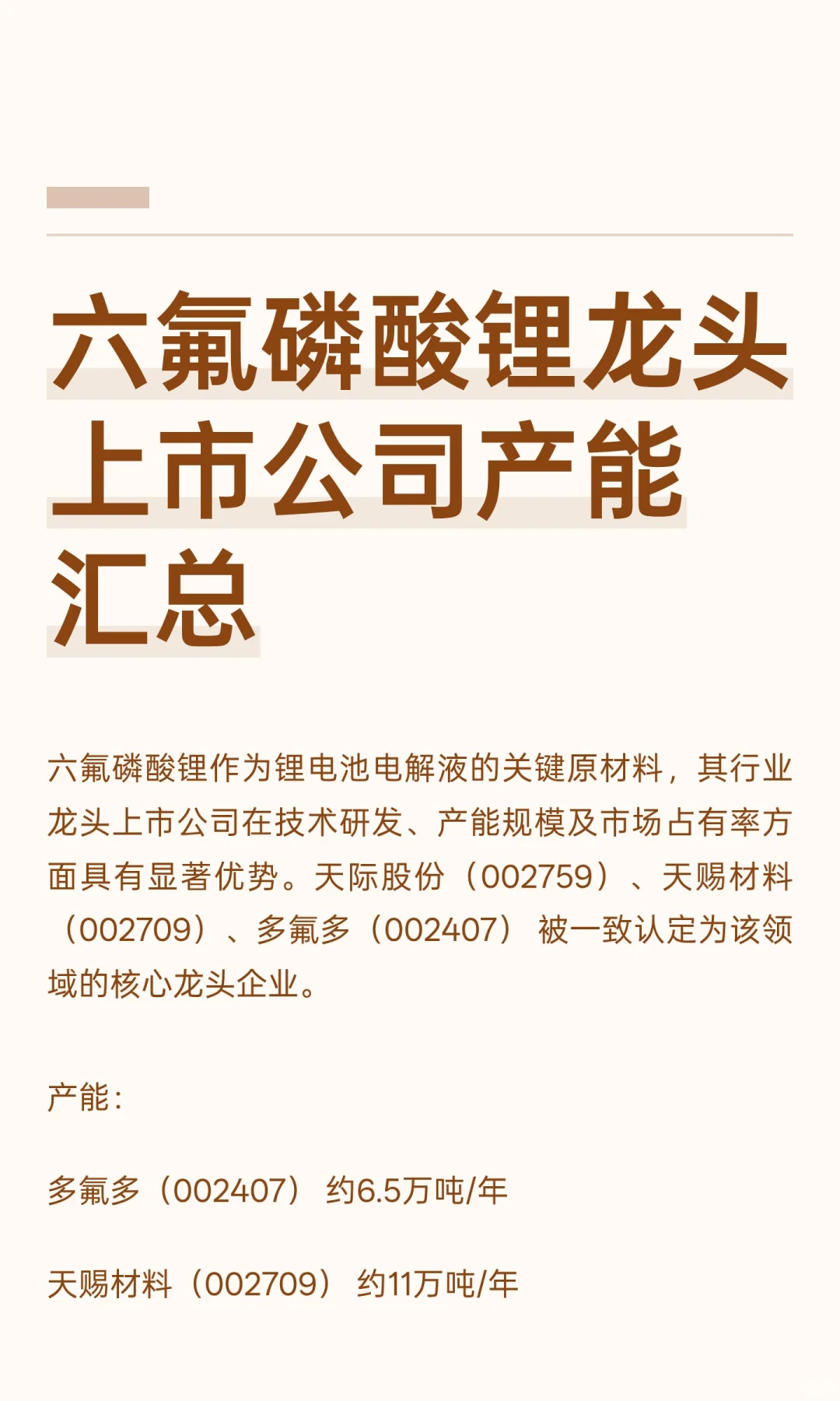 六氟磷酸锂龙头上市公司产能汇总