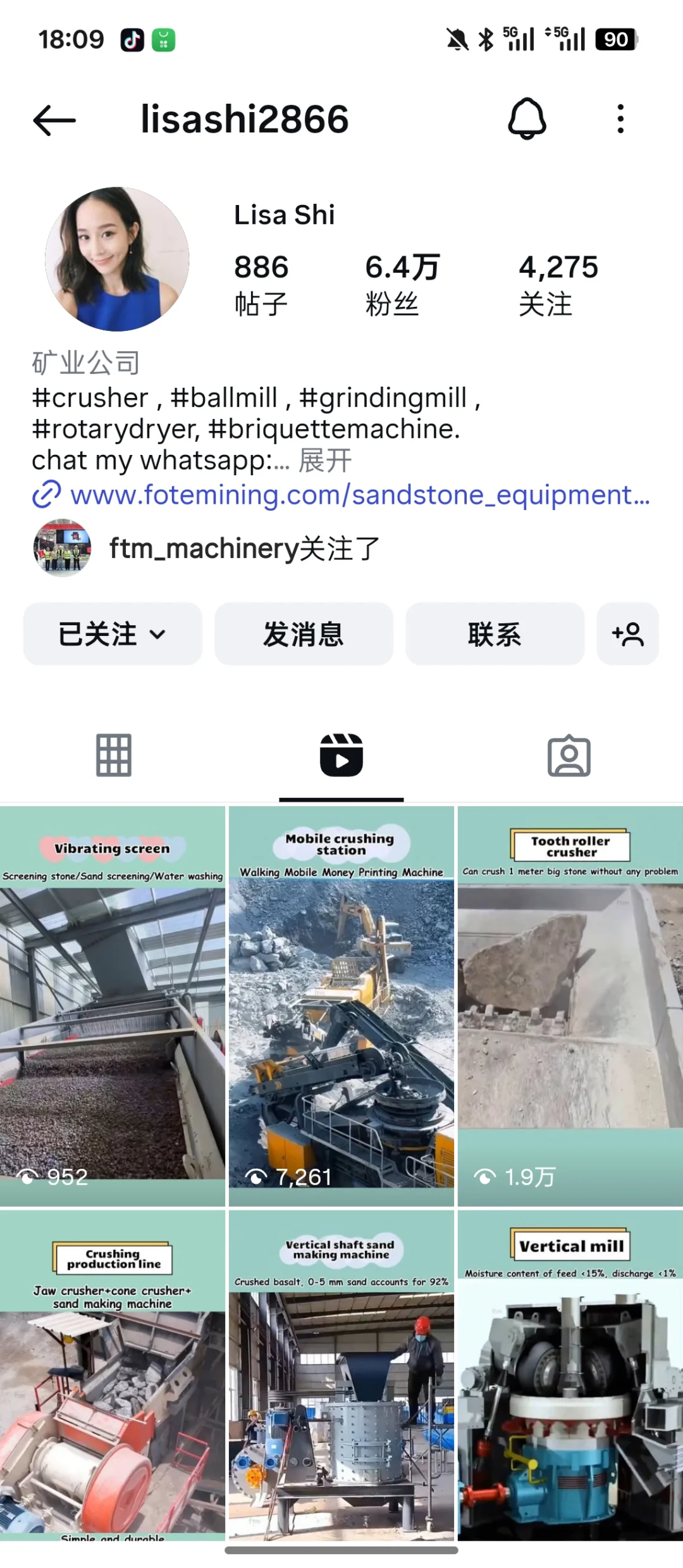 矿山机械做ins,0-1做6.4w粉,月询盘600+