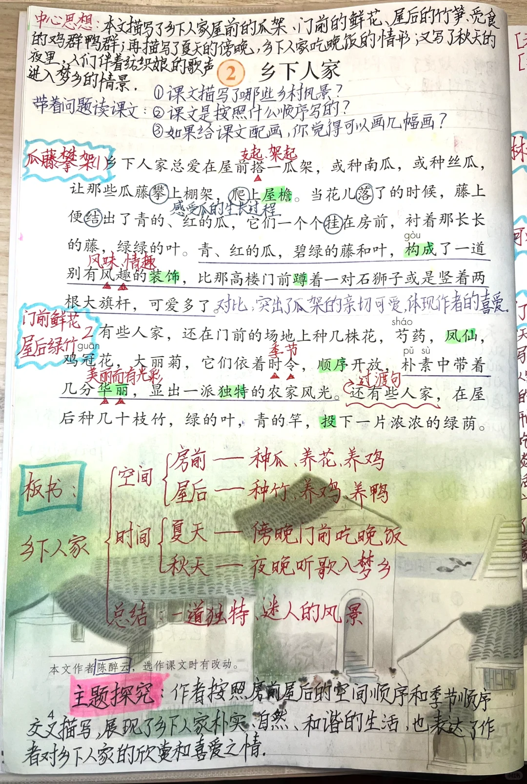 四年级下册语文第2课《乡下人家》备课笔记