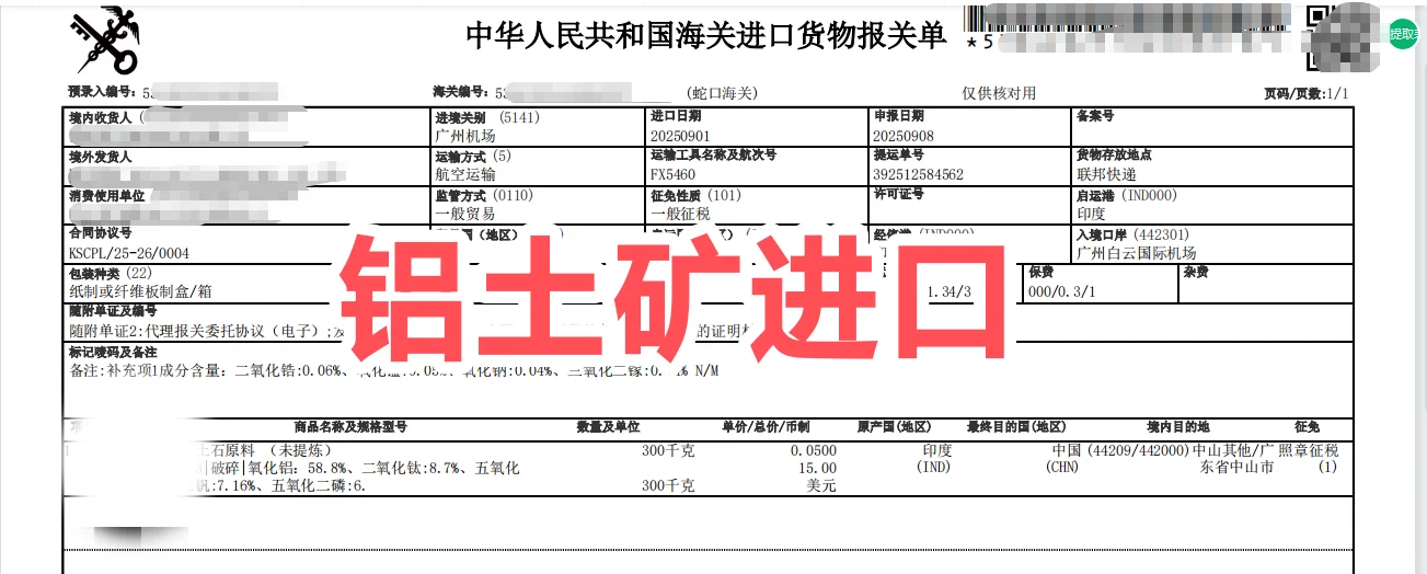 ⚠️进口铝土矿这个指标不过关，小心退运