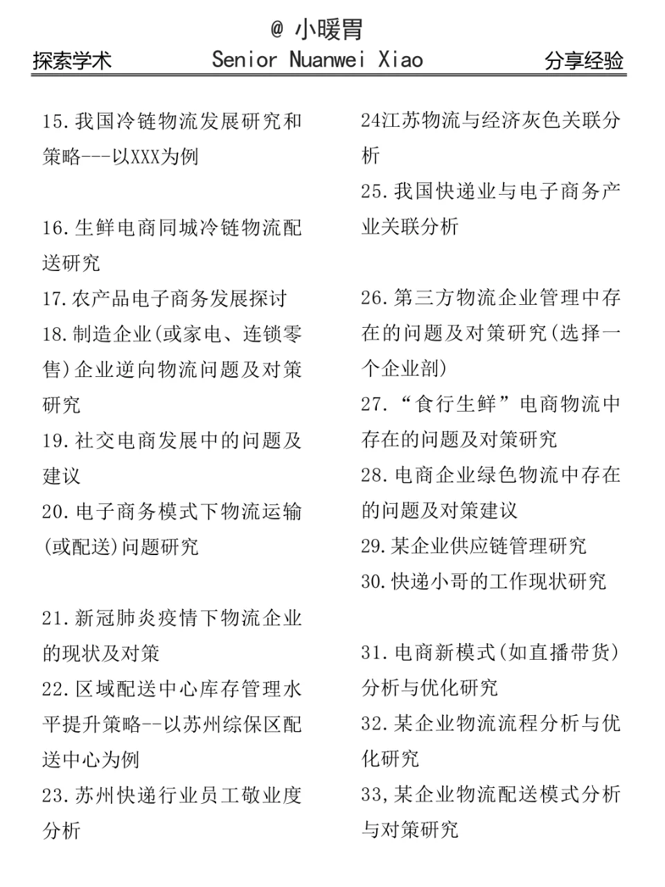 物流管理不会选题的宝宝看过来，超好写?