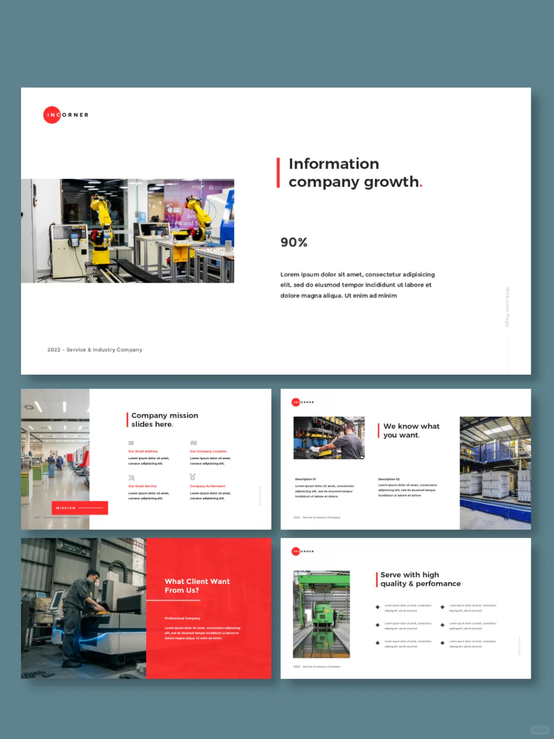 高端简约红色工业制造工厂介绍商务PPT模板