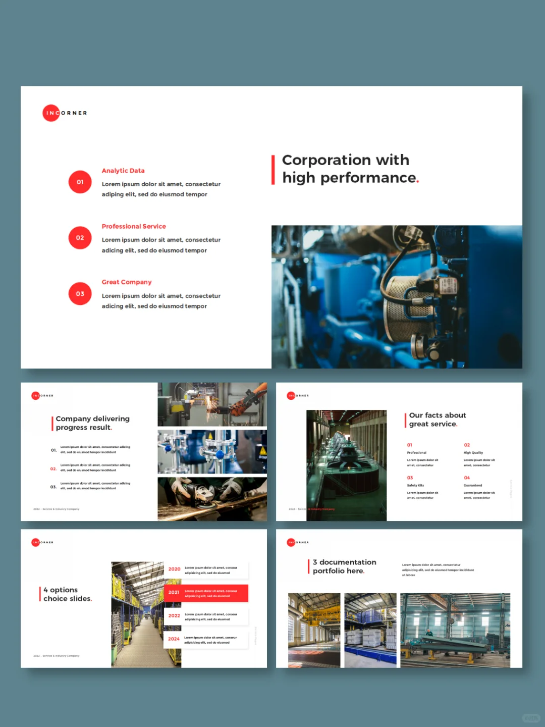 高端简约红色工业制造工厂介绍商务PPT模板