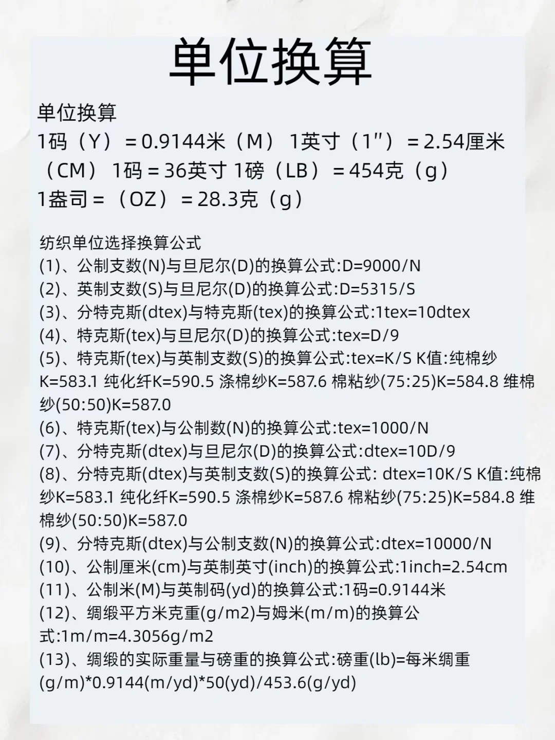 纺织品基础通用知识，纺织人必备！