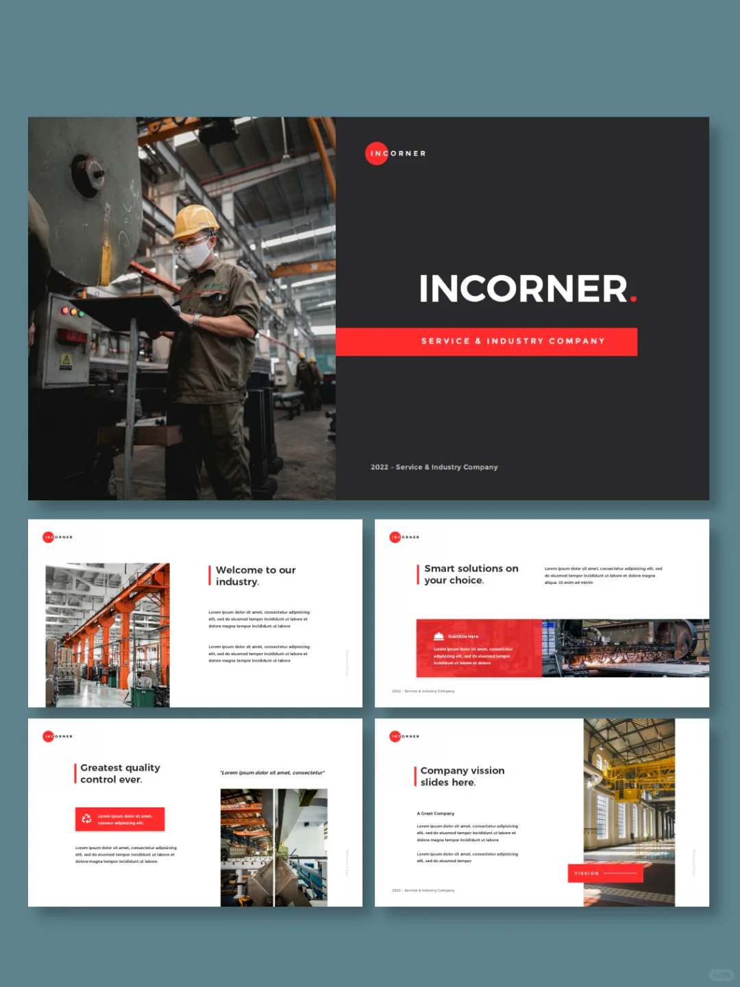 高端简约红色工业制造工厂介绍商务PPT模板