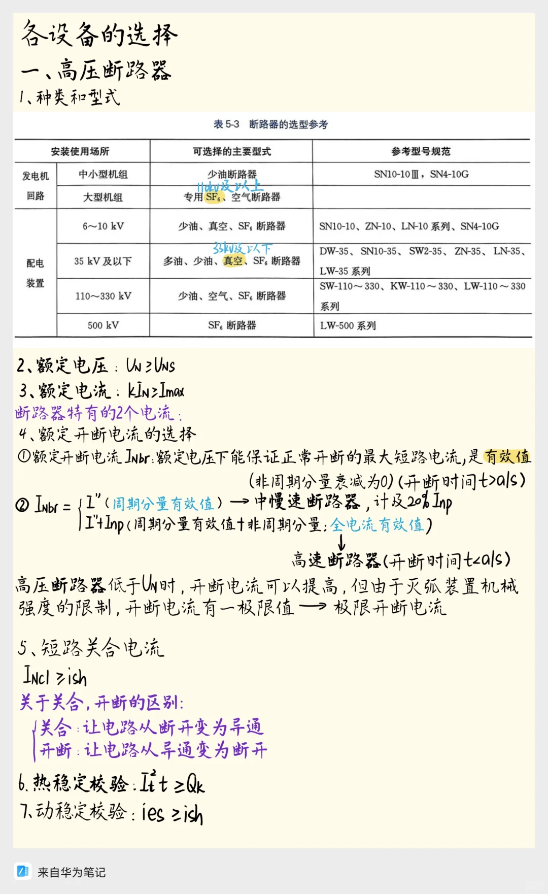 电气设备选择核心知识点速记!!!