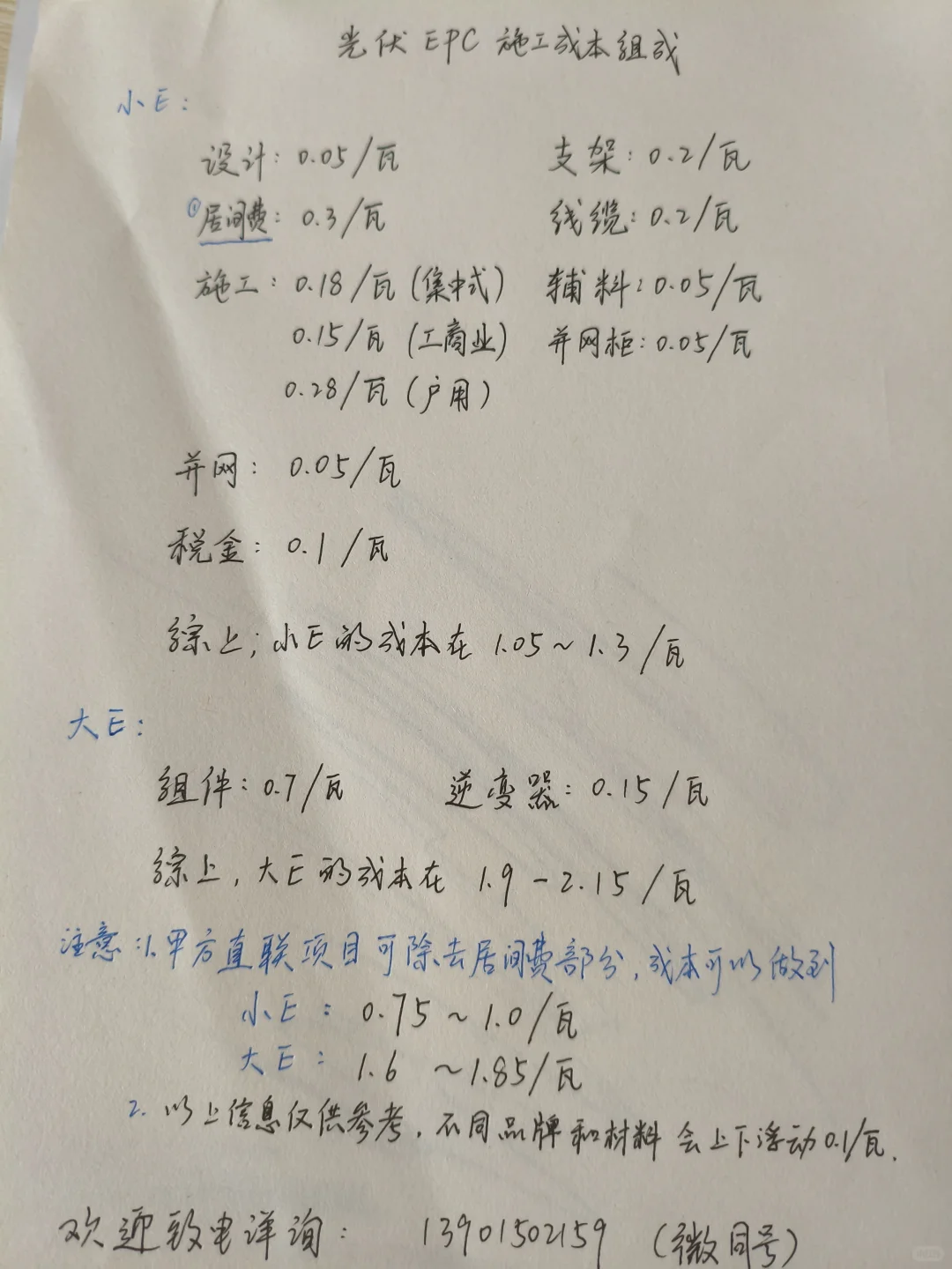 光伏建设成本（大E/小E）