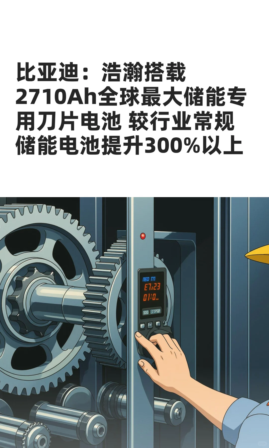 比亚迪：浩瀚搭载2710Ah全球最大储能专用刀